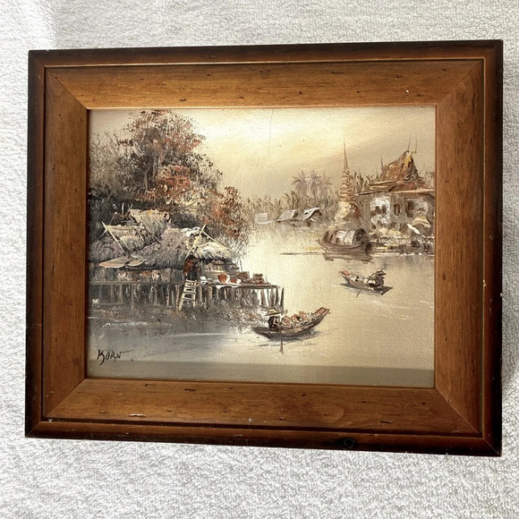 Vintage Korn Hand Painted Landscape Framed Painting Wall Art - Picture 2 of 12